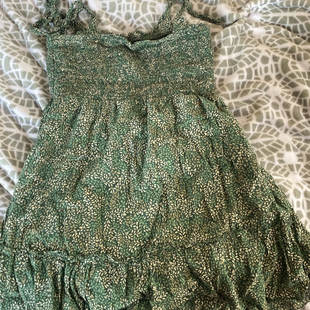 Green floral dress with ribbon straps